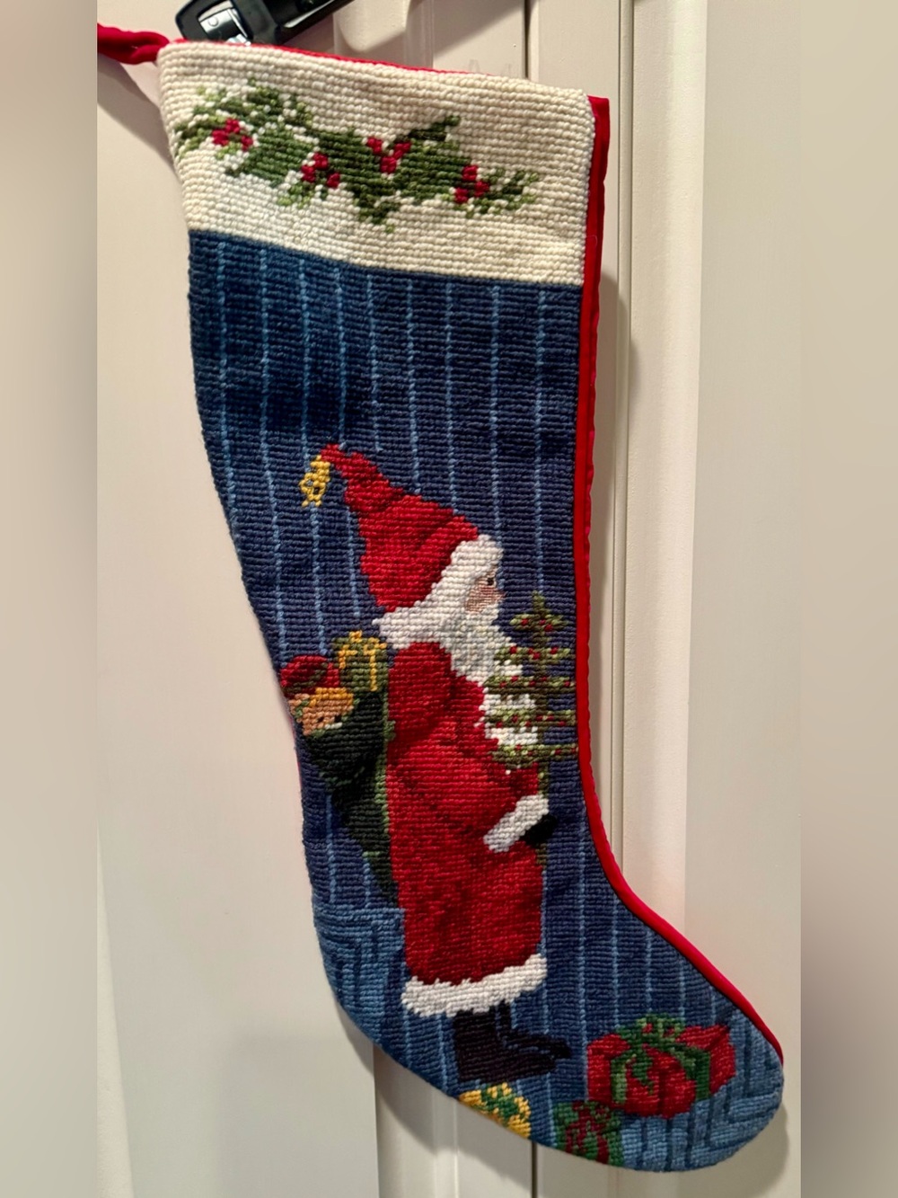 Woolen Needlepoint Father Christmas Holiday Stocking
